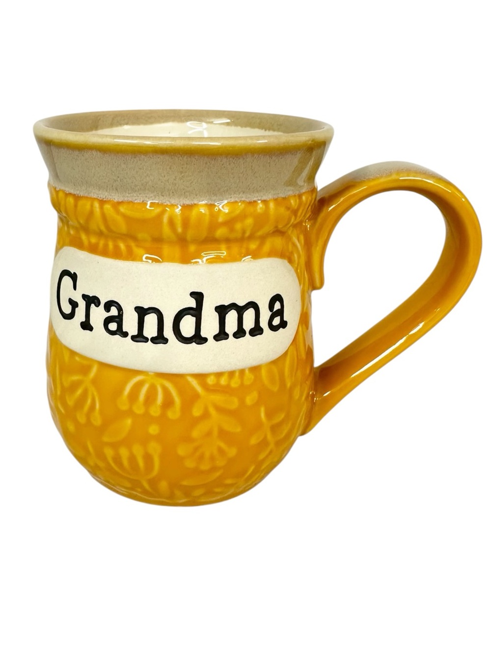 Grandma Mug Cracker Barrel Stoneware Coffee Cup Yellow Floral Design